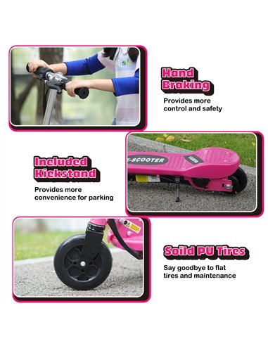 HOMCOM Foldable Electric Kids Scooter, Ride on, for Ages 7-14 Years, Pink