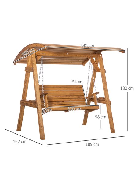 Outsunny 2 Seater Garden Swing Chair, Outdoor Canopy Swing Bench with Adjustable Shade and Solid Wood Frame - pic 12394 | FastDaddyshop