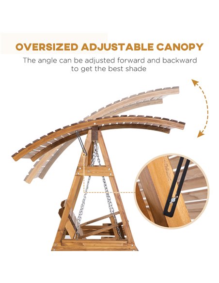 Outsunny 2 Seater Garden Swing Chair, Outdoor Canopy Swing Bench with Adjustable Shade and Solid Wood Frame - pic 12395 | FastDaddyshop