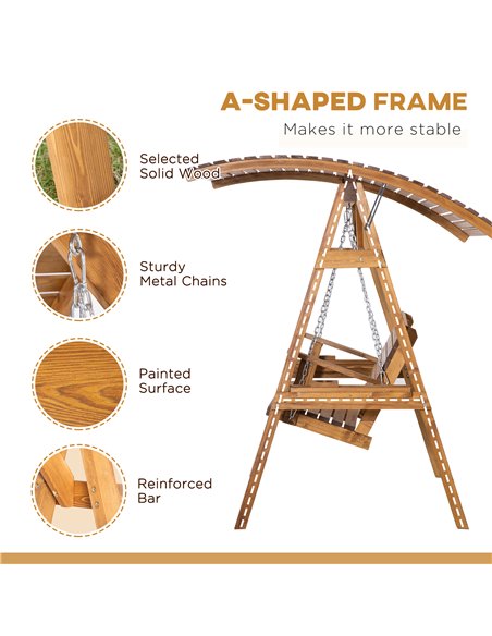 Outsunny 2 Seater Garden Swing Chair, Outdoor Canopy Swing Bench with Adjustable Shade and Solid Wood Frame - pic 12396 | FastDaddyshop