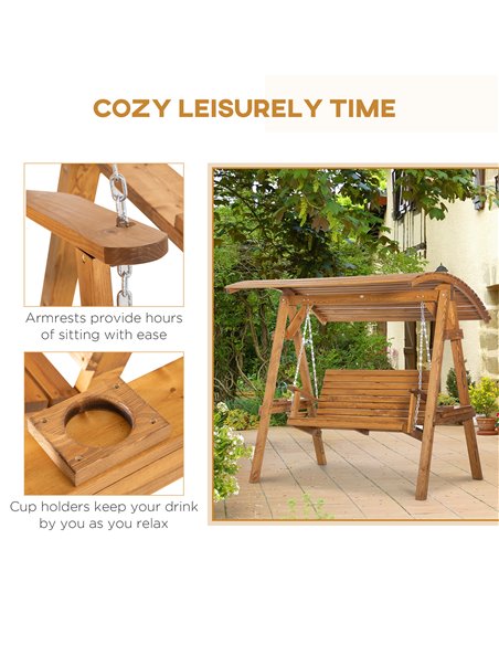 Outsunny 2 Seater Garden Swing Chair, Outdoor Canopy Swing Bench with Adjustable Shade and Solid Wood Frame - pic 12397 | FastDaddyshop