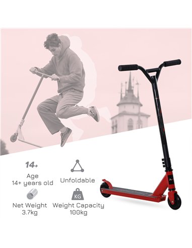 HOMCOM Street Stunt Scooter Intermediate and Beginner Freestyle Tricks Scooters For 14+ Teens Adult w/ Rear φ10cm Wheel & Brake 
