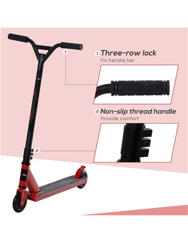 HOMCOM Street Stunt Scooter Intermediate and Beginner Freestyle Tricks Scooters For 14+ Teens Adult w/ Rear φ10cm Wheel & Brake 