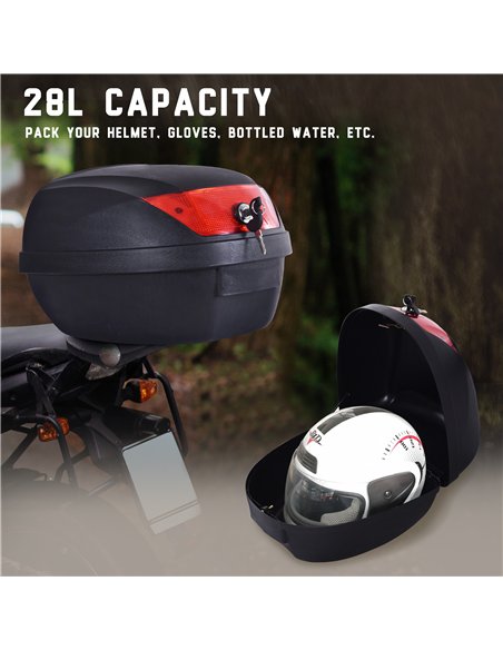 HOMCOM 28L Motorcycle Tail box Helmet Top Case Motorbike Luggage Storage Trunk Carrier Mount Rack w/ 2 Keys - pic 123999 | FastDaddyshop
