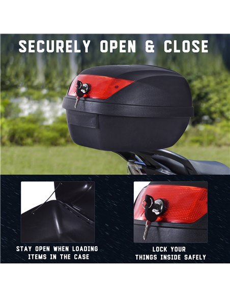 HOMCOM 28L Motorcycle Tail box Helmet Top Case Motorbike Luggage Storage Trunk Carrier Mount Rack w/ 2 Keys - pic 124003 | FastDaddyshop