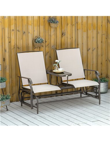 Outsunny Metal Double Swing Chair Glider Rocking Chair Seat Outdoor Seater Garden Furniture Patio Porch With Table