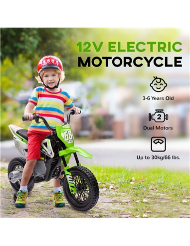 AIYAPLAY 12V Kids Electric Motorbike, Kids Electric Ride on motorcycle w/ Twist Grip Throttle, Training Wheels, Green