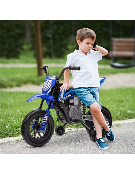 AIYAPLAY 12V Kids Electric Motorbike, Kids Electric Ride on motorcycle w/ Twist Grip Throttle, Training Wheels, Blue - pic 124015 | FastDaddyshop