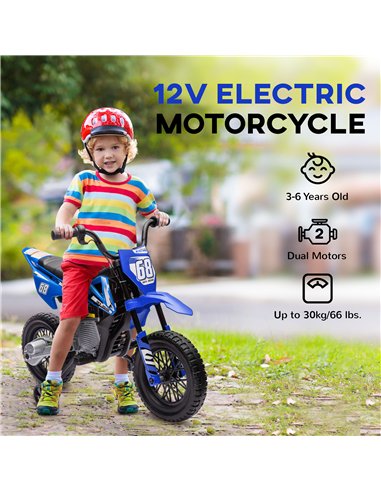 AIYAPLAY 12V Kids Electric Motorbike, Kids Electric Ride on motorcycle w/ Twist Grip Throttle, Training Wheels, Blue