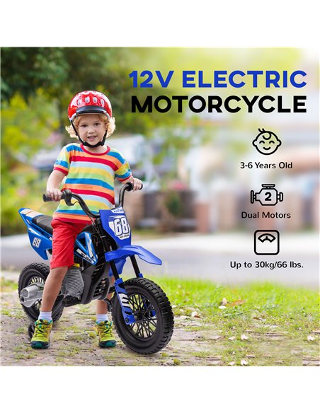 AIYAPLAY 12V Kids Electric Motorbike, Kids Electric Ride on motorcycle w/ Twist Grip Throttle, Training Wheels, Blue - pic 124019 | FastDaddyshop