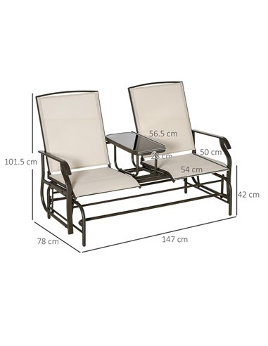 Outsunny Metal Double Swing Chair Glider Rocking Chair Seat Outdoor Seater Garden Furniture Patio Porch With Table