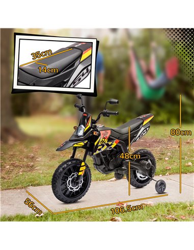 AIYAPLAY 12V Aprilia Licenced Kids Motorbike with Training Wheels, Spring Suspension, LED Light, USB, Music, Yellow