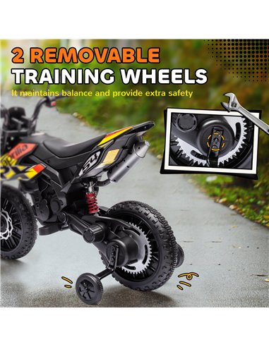 AIYAPLAY 12V Aprilia Licenced Kids Motorbike with Training Wheels, Spring Suspension, LED Light, USB, Music, Yellow