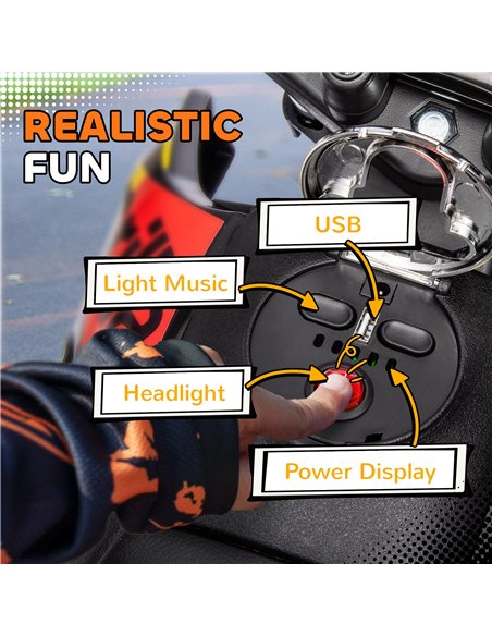 AIYAPLAY 12V Aprilia Licenced Kids Motorbike with Training Wheels, Spring Suspension, LED Light, USB, Music, Yellow - pic 124028 | FastDaddyshop