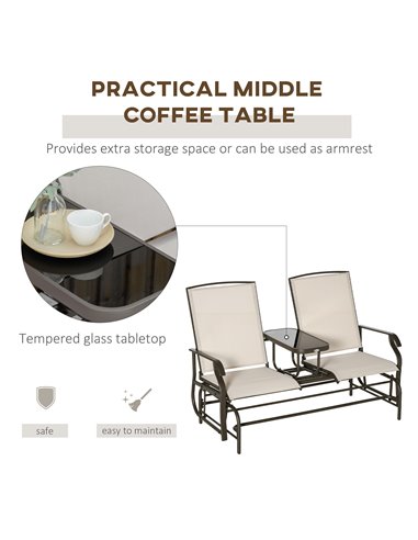 Outsunny Metal Double Swing Chair Glider Rocking Chair Seat Outdoor Seater Garden Furniture Patio Porch With Table
