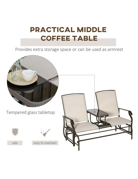 Outsunny Metal Double Swing Chair Glider Rocking Chair Seat Outdoor Seater Garden Furniture Patio Porch With Table - pic 12403 | FastDaddyshop