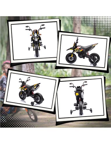 AIYAPLAY 12V Aprilia Licenced Kids Motorbike with Training Wheels, Spring Suspension, LED Light, USB, Music, Yellow