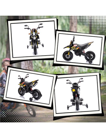 AIYAPLAY 12V Aprilia Licenced Kids Motorbike with Training Wheels, Spring Suspension, LED Light, USB, Music, Yellow - pic 124030 | FastDaddyshop