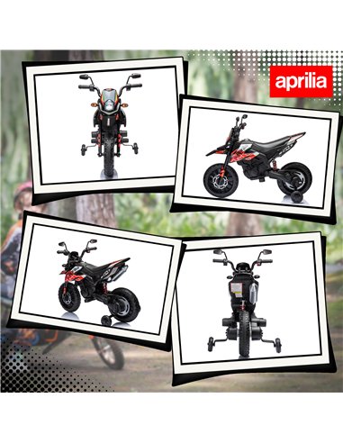 AIYAPLAY 12V Aprilia Licenced Kids Motorbike with Training Wheels, Spring Suspension, LED Light, USB, Music, Red