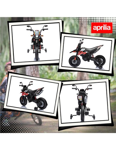 AIYAPLAY 12V Aprilia Licenced Kids Motorbike with Training Wheels, Spring Suspension, LED Light, USB, Music, Red - pic 124039 | FastDaddyshop