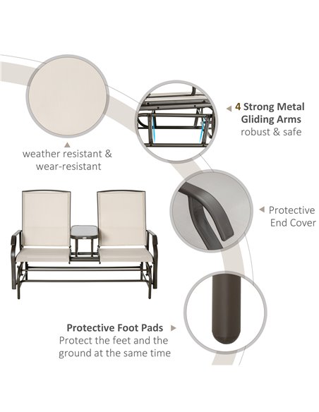 Outsunny Metal Double Swing Chair Glider Rocking Chair Seat Outdoor Seater Garden Furniture Patio Porch With Table - pic 12404 | FastDaddyshop