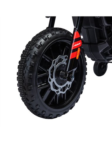 AIYAPLAY 12V Aprilia Licenced Kids Motorbike with Training Wheels, Spring Suspension, LED Light, USB, Music, Red