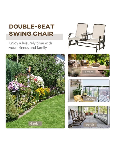 Outsunny Metal Double Swing Chair Glider Rocking Chair Seat Outdoor Seater Garden Furniture Patio Porch With Table - pic 12405 | FastDaddyshop
