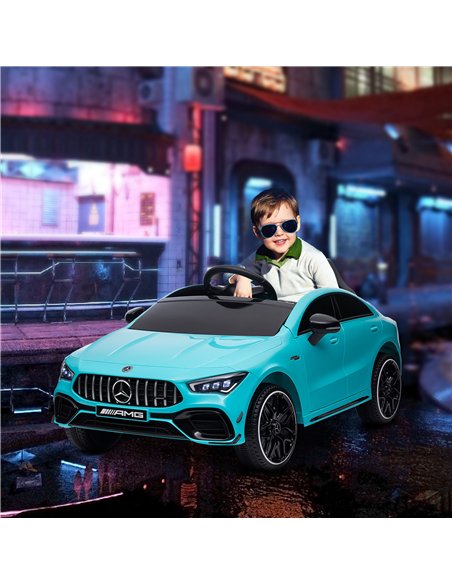 AIYAPLAY Mercedes-AMG CLA 45 Licensed 12V Kids Electric Car Ride on Car w/ Remote, Suspension Lights Music Horn - Light Blue - pic 124078 | FastDaddyshop
