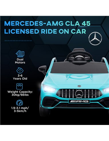 AIYAPLAY Mercedes-AMG CLA 45 Licensed 12V Kids Electric Car Ride on Car w/ Remote, Suspension Lights Music Horn - Light Blue