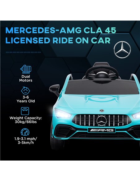 AIYAPLAY Mercedes-AMG CLA 45 Licensed 12V Kids Electric Car Ride on Car w/ Remote, Suspension Lights Music Horn - Light Blue - pic 124080 | FastDaddyshop
