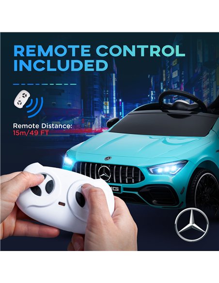 AIYAPLAY Mercedes-AMG CLA 45 Licensed 12V Kids Electric Car Ride on Car w/ Remote, Suspension Lights Music Horn - Light Blue - pic 124084 | FastDaddyshop