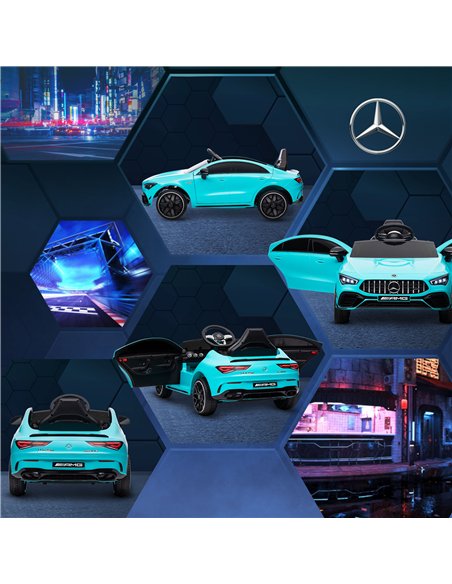 AIYAPLAY Mercedes-AMG CLA 45 Licensed 12V Kids Electric Car Ride on Car w/ Remote, Suspension Lights Music Horn - Light Blue - pic 124085 | FastDaddyshop