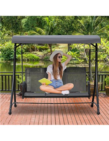Outsunny 3 Person Outdoor Patio Porch Swing Chair with High Back Design, Side Pouches and Adjustable Canopy, Charcoal Grey