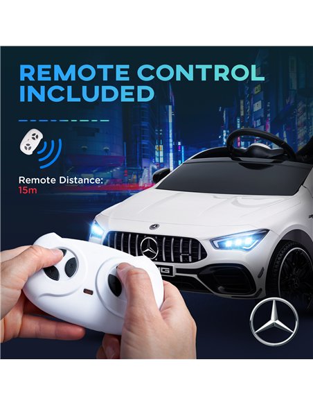 AIYAPLAY Mercedes-AMG CLA 45 Licensed 12V Kids Electric Car Ride on Car w/ Remote, Suspension Lights Music Horn - White - pic 124093 | FastDaddyshop