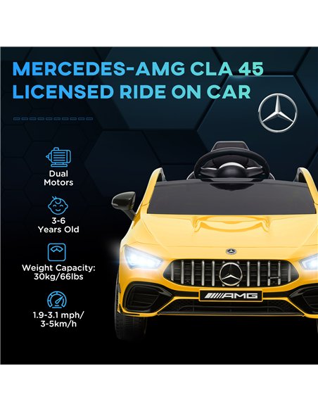 AIYAPLAY Mercedes-AMG CLA 45 Licensed 12V Kids Electric Car Ride on Car w/ Remote, Suspension Lights Music Horn - Yellow - pic 124098 | FastDaddyshop