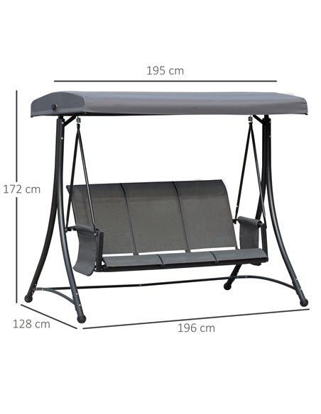 Outsunny 3 Person Outdoor Patio Porch Swing Chair with High Back Design, Side Pouches and Adjustable Canopy, Charcoal Grey - pic 12410 | FastDaddyshop