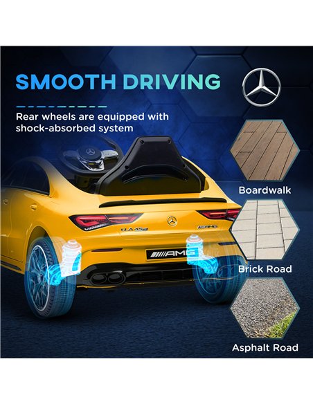 AIYAPLAY Mercedes-AMG CLA 45 Licensed 12V Kids Electric Car Ride on Car w/ Remote, Suspension Lights Music Horn - Yellow - pic 124101 | FastDaddyshop