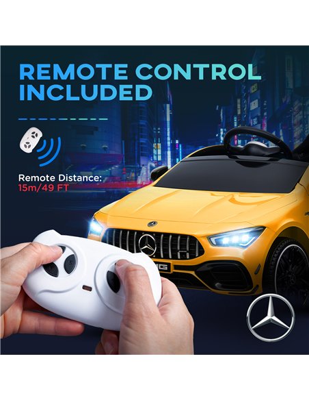 AIYAPLAY Mercedes-AMG CLA 45 Licensed 12V Kids Electric Car Ride on Car w/ Remote, Suspension Lights Music Horn - Yellow - pic 124102 | FastDaddyshop