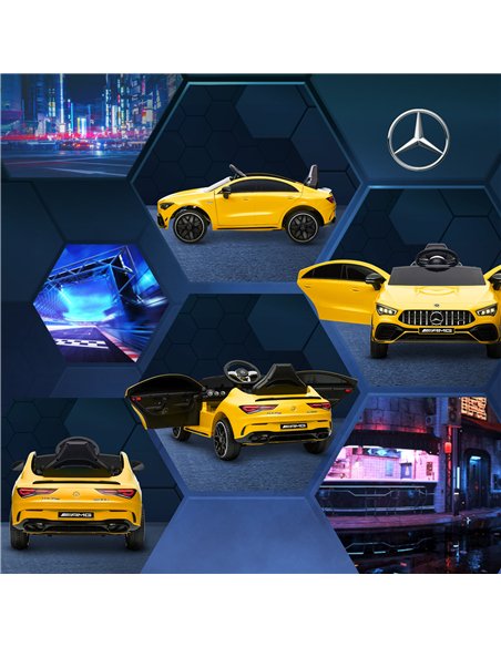AIYAPLAY Mercedes-AMG CLA 45 Licensed 12V Kids Electric Car Ride on Car w/ Remote, Suspension Lights Music Horn - Yellow - pic 124103 | FastDaddyshop