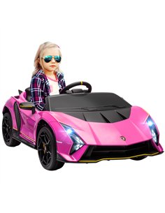 AIYAPLAY 12V Lamborghini Autentica Licensed Kids Electric Car with Remote Control, Four Suspension Wheels, Soft Start, Pink