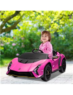 AIYAPLAY 12V Lamborghini Autentica Licensed Kids Electric Car with Remote Control, Four Suspension Wheels, Soft Start, Pink 2