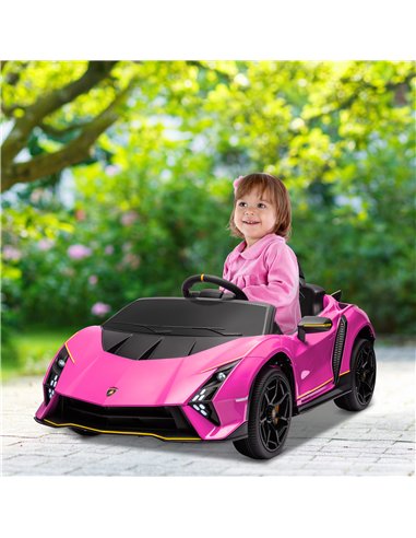AIYAPLAY 12V Lamborghini Autentica Licensed Kids Electric Car with Remote Control, Four Suspension Wheels, Soft Start, Pink