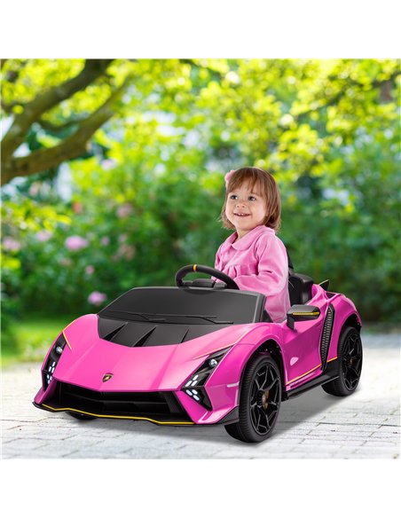 AIYAPLAY 12V Lamborghini Autentica Licensed Kids Electric Car with Remote Control, Four Suspension Wheels, Soft Start, Pink - pic 124105 | FastDaddyshop
