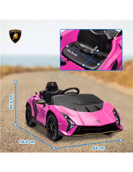 AIYAPLAY 12V Lamborghini Autentica Licensed Kids Electric Car with Remote Control, Four Suspension Wheels, Soft Start, Pink - pic 124106 | FastDaddyshop