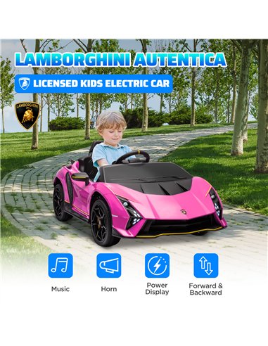 AIYAPLAY 12V Lamborghini Autentica Licensed Kids Electric Car with Remote Control, Four Suspension Wheels, Soft Start, Pink