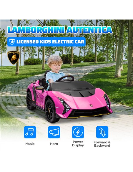 AIYAPLAY 12V Lamborghini Autentica Licensed Kids Electric Car with Remote Control, Four Suspension Wheels, Soft Start, Pink - pic 124107 | FastDaddyshop