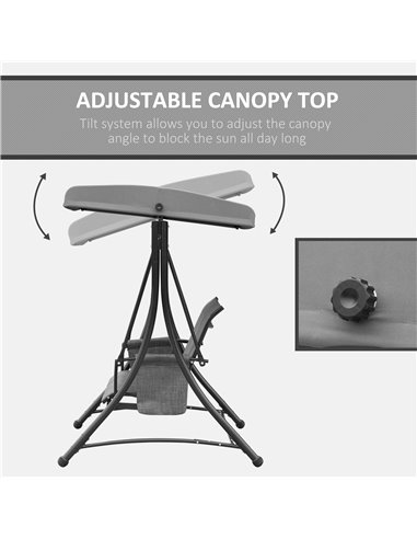 Outsunny 3 Person Outdoor Patio Porch Swing Chair with High Back Design, Side Pouches and Adjustable Canopy, Charcoal Grey