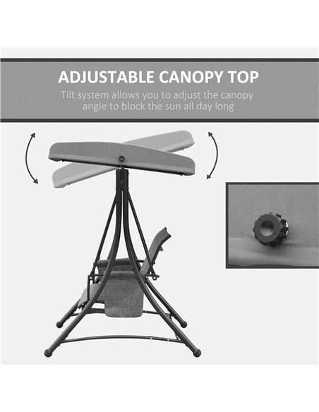Outsunny 3 Person Outdoor Patio Porch Swing Chair with High Back Design, Side Pouches and Adjustable Canopy, Charcoal Grey - pic 12411 | FastDaddyshop