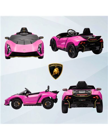 AIYAPLAY 12V Lamborghini Autentica Licensed Kids Electric Car with Remote Control, Four Suspension Wheels, Soft Start, Pink