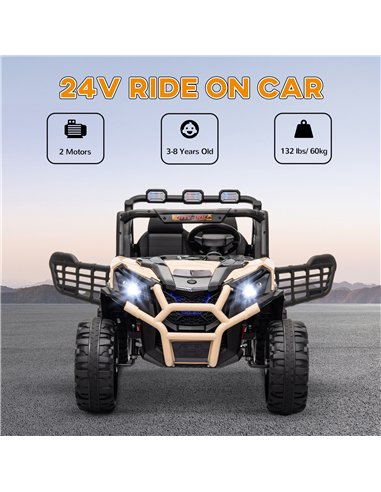 AIYAPLAY 24V 2 Seater Kids Electric Car with Remote Control, Suspension System,  Slow Start, 3 Speeds, for 3-8 Years, Khaki